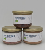 La Ferme d’Autrac - Lot apéritif de Bœuf BIO : Rillettes, Mousse de Foie et Terrine