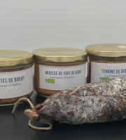 La Ferme d’Autrac - Lot apéritif de Bœuf BIO - Saucisse sèche, Rillettes, Mousse de Foie, Terrine