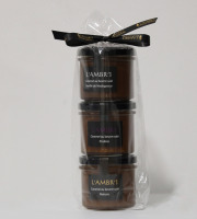 L'AMBR'1 Caramels et Gourmandises - Crèmes De Caramel Au Beurre Salé Nature, Praliné, Vanille De Madagascar Bio - 3 Pots De 130g