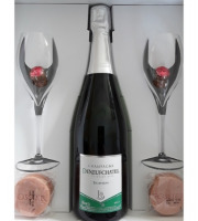 Champagne Deneufchatel - Coffret Champagne Brut Tradition Avec Flûtes, Bouchons Aux Chocolats Et Biscuits Roses De Reims