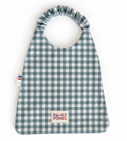 Timouny - Bavoir serviette élastique Vichy Bleu-Vert « Family Power »