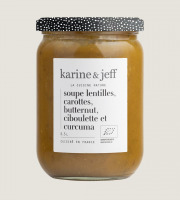 Karine & Jeff - Soupe lentilles, carottes, butternut ciboulette et curcuma
