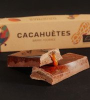 Chocolaterie Origines - Barre fourrées BIO chocolat lait 38% praliné cacahuètes et caramel