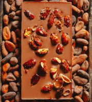 Chocolaterie Origines - Tablette BIO chocolat au Lait 38% aux Amandes Caramélisées