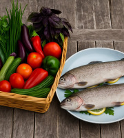 Nature et Saveurs - Ferme Aquaponique et Permacole Astérienne - Le Panier Terroir Aquatique – Légumes & Duo de Truite blanche