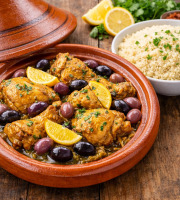 Le Paradis d'Escargot - Tajine marocain poulet olives citron confit pour 5 gourmands et semoule