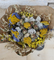 Ferme de la ville basse - Bouquet de fleurs séchées bleu/jaune S