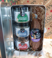 Terre de Gallie - COFFRET BOITE A SUCRE TERRINE ET RILLETTE LES GALLINACES ET SAUCISSON