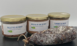 La Ferme d’Autrac - Lot apéritif de Bœuf BIO - Saucisse sèche, Rillettes, Mousse de Foie, Terrine