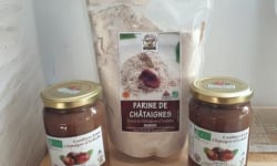 GAEC Roux - Lot châtaignes 2 confitures 360et 1 farine  AOP BIO + Biscuit offert