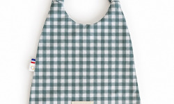 Timouny - Bavoir serviette élastique Vichy Bleu-Vert « Family Power »
