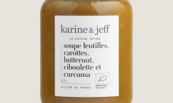 Karine & Jeff - Soupe lentilles, carottes, butternut ciboulette et curcuma