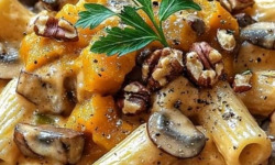 Graines Précieuses - Macarone safrané aux noix champignons et potimarrons rôtis