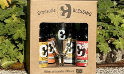 Micro brasserie Blessing - COFFRET CADEAU : 1 verre + 4 bières 33 cl : Noël, blonde, ambrée, blanche