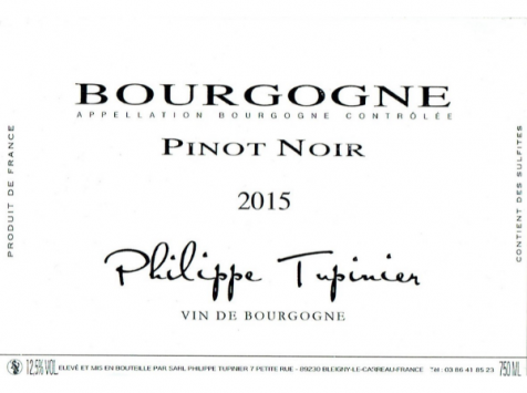 Domaine Tupinier Philippe - Bourgogne Rouge 2015  - 12 Bouteilles De 75 Cl