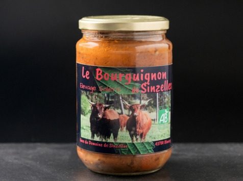 Domaine de Sinzelles - Bourguignon Cuisiné de Bœuf Race Salers BIO - Bocal de 700 g
