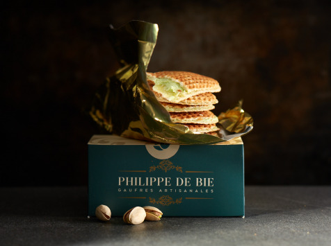 Gaufres Artisanales de Philippe de Bie - Gaufre Pistache, amandes grillées - Boîte de 6