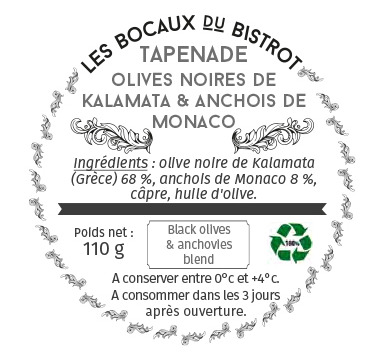 Les Bocaux du Bistrot - Tapenade "olive noire de Kalamata et anchois de Monaco"