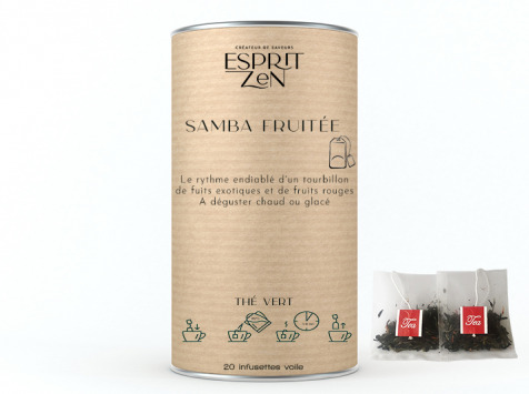 Esprit Zen - Thé Vert "Samba fruitée" - fruits de la passion - mirabelle - Boite de 20 Infusettes