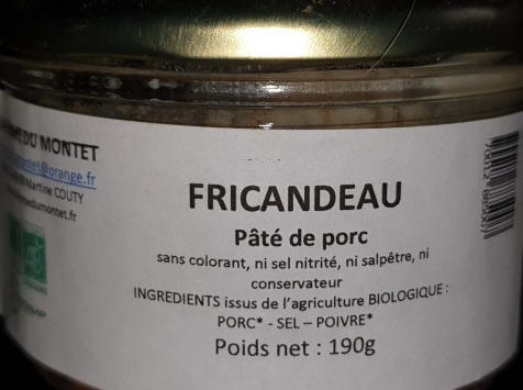 La Ferme du Montet - APERO - Pâté de Porc Noir Gascon - Fricandeau nature - BIO 190 g
