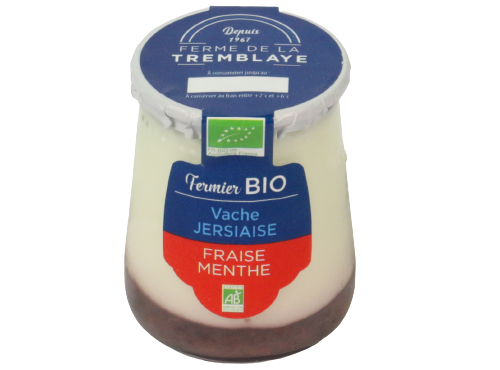 Ferme de La Tremblaye - Yaourt de vache Jersiaise Fermier Bio Fraise & Menthe x1