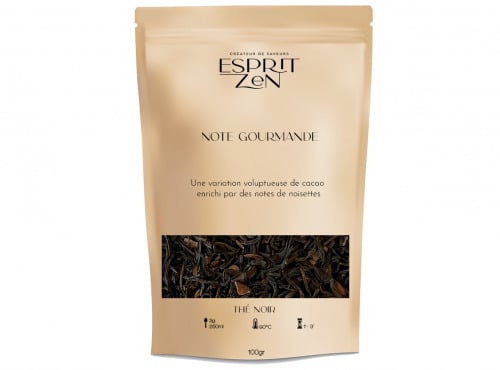 Esprit Zen - Thé Noir "Note Gourmande" - cacao - noisette - Sachet 100g