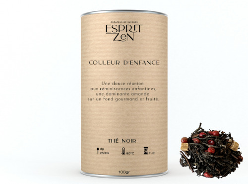 Esprit Zen - Thé Noir "Couleur d'enfance" - cacao - vanille - amande - Boite 100g