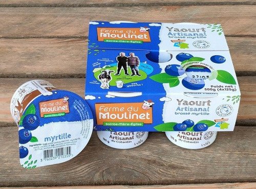 Ferme du Moulinet - 24 yaourts au lait frais entier de la ferme*125g - brassés aux myrtilles (9%)