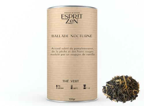 Esprit Zen - Thé Vert "Ballade Nocturne" - pêche - cerise - fraise - vanille - Boite 100g
