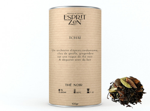 Esprit Zen - Thé Noir "Tchaï" - gingembre - cannelle - cardamome - Boite 100g