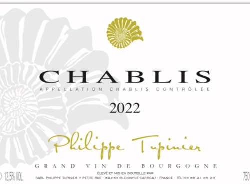 Domaine Tupinier Philippe - Chablis AOC 2022- 2 Bouteilles De 75 Cl