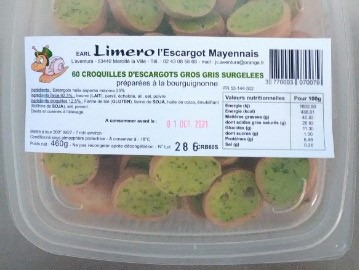 Limero l'Escargot Mayennais - [SURGELÉ] Croquilles D'escargots Gros Gris À La Bourguignonne - 1 boîte de 60