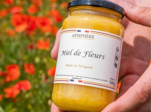 Apisphère - 12 pots de Miel de fleurs crémeux du Périgord 500g
