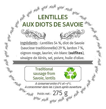 Les Bocaux du Bistrot - Lentilles aux Diots de Savoie