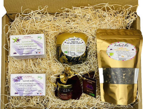 Le safran - l'or rouge des Ardennes - Coffret cadeau Douceurs aux fleurs de safran et thés safranés BIO