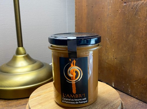 L'AMBR'1 Caramels et Gourmandises - Crème de Caramel Au beurre Salé Et Pommeau De Paimpol - Pot De 220g