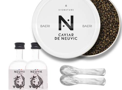 Caviar de Neuvic - 50g Caviar Baeri + 2 Mignonettes Vodka Française Neuvik + 2 Cuillères Nacres 7cm