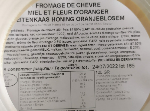 Beurre Plaquette - Selection Chèvre frais  du Pont de Pierre au miel et à la Fleur d'Oranger (Sucré)