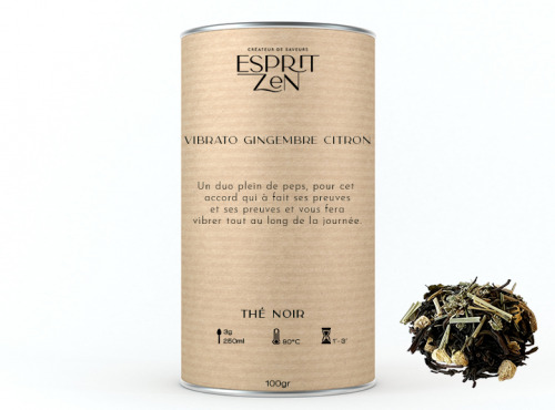 Esprit Zen - Thé Noir "Vibrato Gingembre Citron" - gingembre - citron - Boite 100g