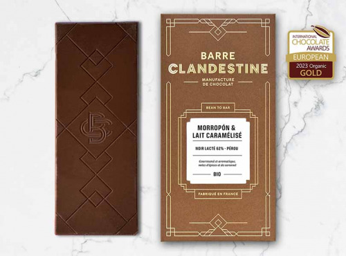 Barre Clandestine - Tablette de chocolat noir lacté - Médaille d'or - bean to bar