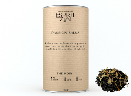 Esprit Zen - Thé Noir "Passion Salsa" - fruits de la passion - maracuja - Boite 100g