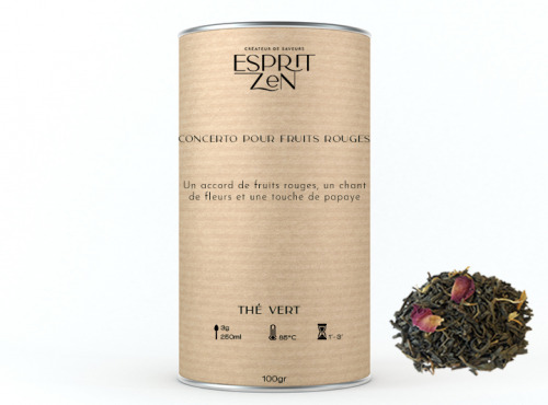 Esprit Zen - Thé Vert "Concerto pour fruits rouges" - fraise -  cerisre - papaye - Boite 100g