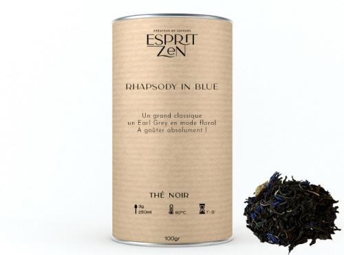 Esprit Zen - Thé Noir "Rhapsody in blue" - bergamote - fleurs bleues - Boite 100g