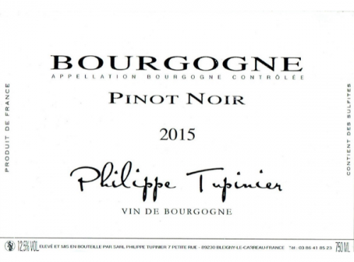 Domaine Tupinier Philippe - Bourgogne Rouge 2015 - 3 Bouteilles De 75 Cl