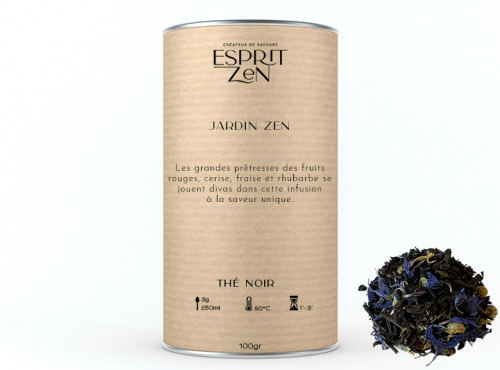 Esprit Zen - Thé Noir "Jardin Zen" - fraise - rhubarbe - Boite 100g