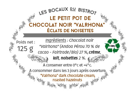 Les Bocaux du Bistrot - (Lot de 2) Le petit pot de chocolat noir "Andoa Valrhona", éclats de noisette