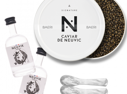 Caviar de Neuvic - 100g Caviar Baeri + 2 Mignonettes Vodka Française Neuvik + 2 Cuillères Nacres 7cm