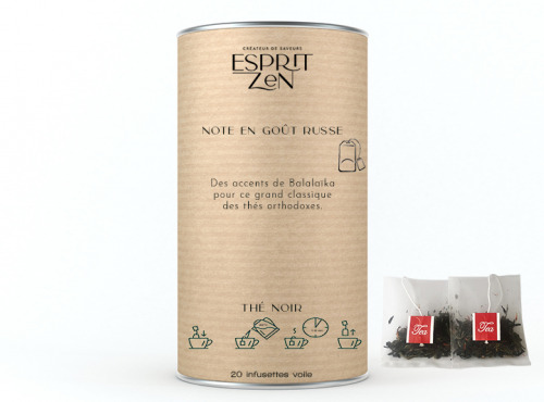 Esprit Zen - Thé Noir "Note en Goût Russe" - bergamote - citron - orange - Boite de 20 Infusettes