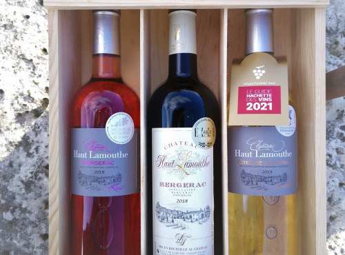 Château Haut-Lamouthe - Coffret Bois de 3 bouteilles : AOC Bergerac Rouge, Blanc et Rosé