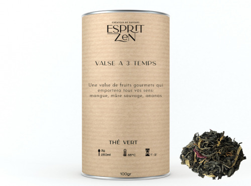 Esprit Zen - Thé Vert "Valse à 3 Temps" - mangue - mûre sauvage - ananas - Boite 100g